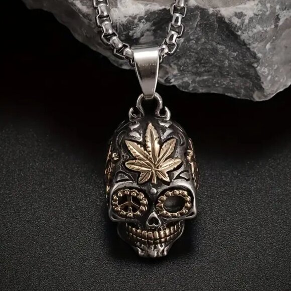 Day of the Dead Sugar Skull 420 Herb Necklace / Pendant #1453 - Picture 7 of 10